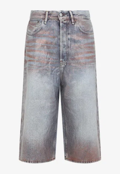 Acne Studios Overwashed Denim Bermuda Shorts In Gray