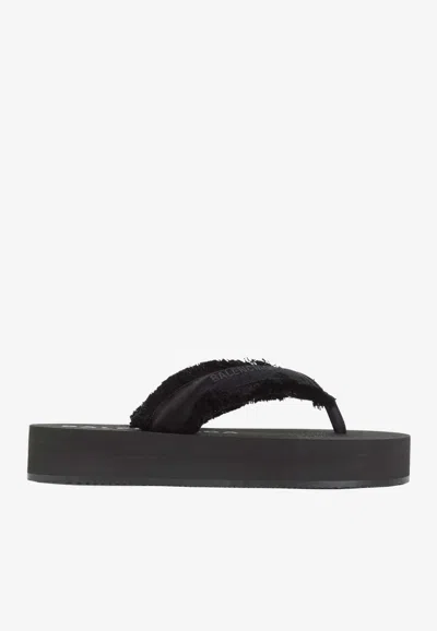 Balenciaga Fringed Strap Logo Embroidered Sandals For Women In Black