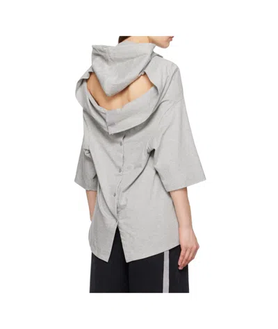 Pushbutton Hooded T-shirt In Gray