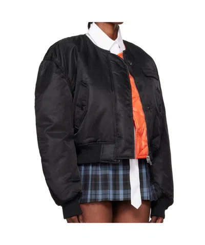 Pushbutton Logo-patterned Quilted Bomber Jacket In Black