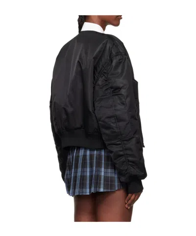 Pushbutton Logo-patterned Quilted Bomber Jacket In Black