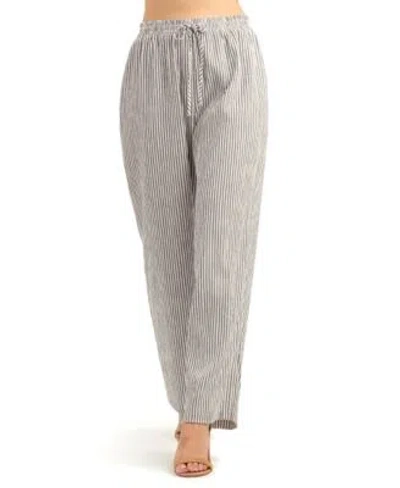 Bcx Womens Pucker Stripe Button Front Top Pull On Pants Set In Gray