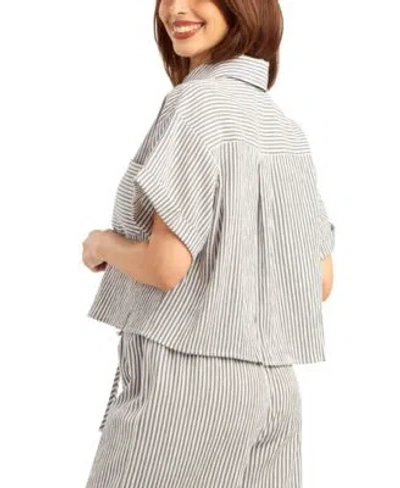 Bcx Womens Pucker Stripe Button Front Top Pull On Pants Set In Gray