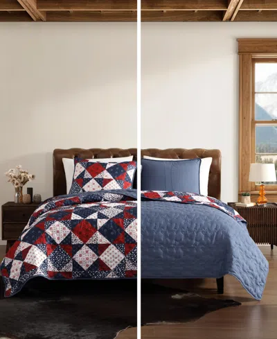 Wrangler Rodeo Patchwork Reversible Quilt Set In Blue