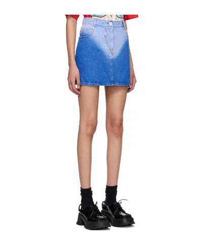 Pushbutton Gradient Denim Mini Skirt In Blue