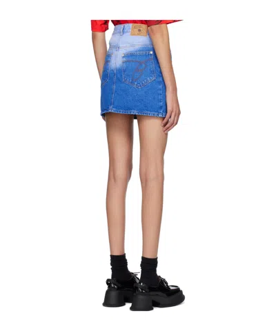 Pushbutton Gradient Denim Mini Skirt In Blue