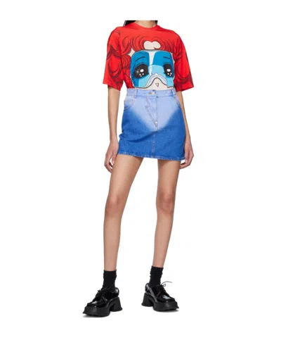 Pushbutton Gradient Denim Mini Skirt In Blue