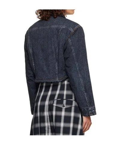 Pushbutton Black Denim Print Cropped Jacket In Blue