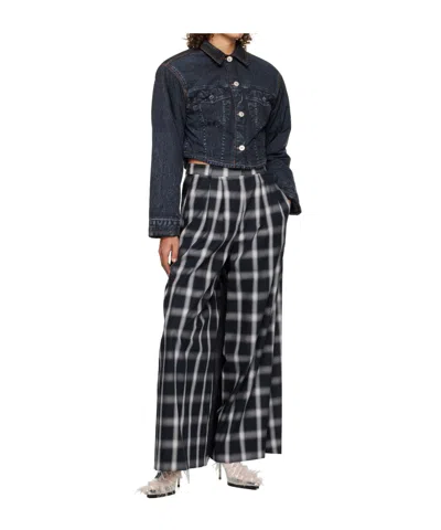 Pushbutton Black Denim Print Cropped Jacket In Blue