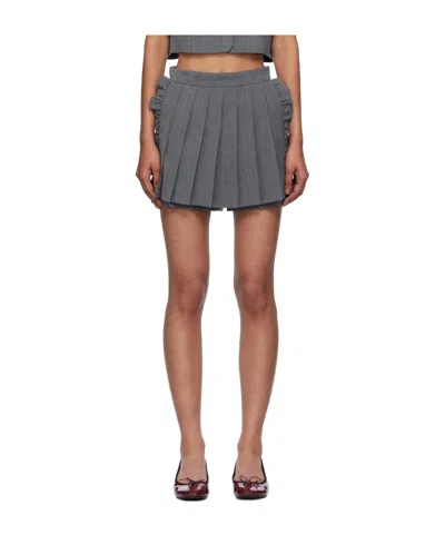 Pushbutton Pleated Apron Shorts In Gray