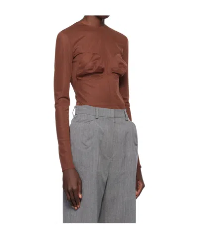 Pushbutton Dummy Shaped Mesh Top In Brown