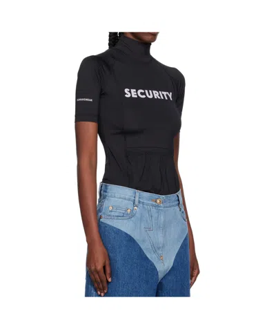 Pushbutton Security Pocket Turtleneck Top In Black