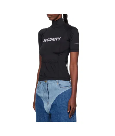 Pushbutton Security Pocket Turtleneck Top In Black