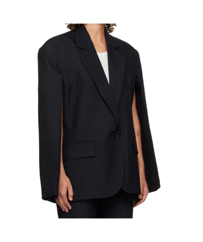 Pushbutton Open Back Cape Suit Jacket In Black