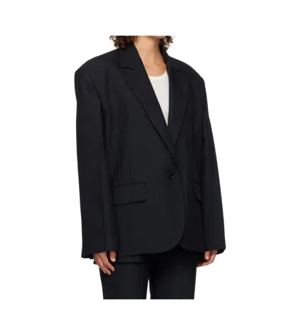 Pushbutton Open Back Cape Suit Jacket In Black