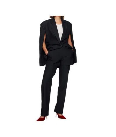 Pushbutton Open Back Cape Suit Jacket In Black