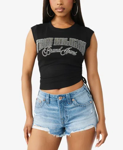 True Religion Crystal Ruched Baby Tee In Black