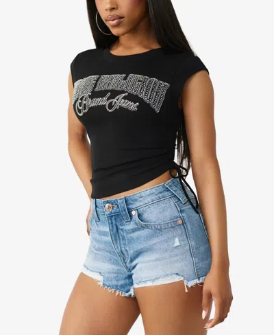 True Religion Crystal Ruched Baby Tee In Black