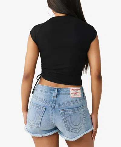 True Religion Crystal Ruched Baby Tee In Black