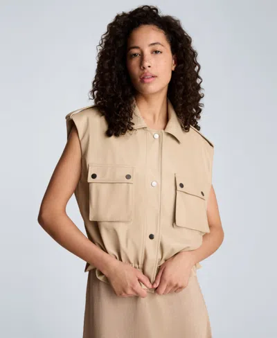 Kenneth Cole Faux Leather Snap Front Jacket With Drawcord Waist In Neutral