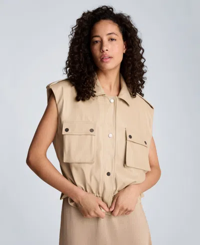Kenneth Cole Faux Leather Snap Front Jacket With Drawcord Waist In Neutral