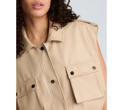 Kenneth Cole Faux Leather Snap Front Jacket With Drawcord Waist In Neutral