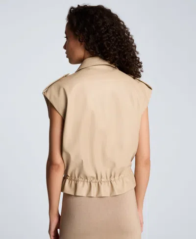 Kenneth Cole Faux Leather Snap Front Jacket With Drawcord Waist In Neutral