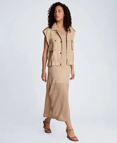 Kenneth Cole Faux Leather Snap Front Jacket With Drawcord Waist In Neutral