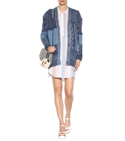 Shop Stella Mccartney Knitted And Denim Cotton Cardigan In Deeim Multicolours