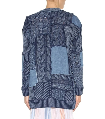Shop Stella Mccartney Knitted And Denim Cotton Cardigan In Deeim Multicolours