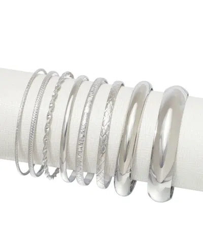 Adornia Silver Plated 8-bangle Bracelet Set In Metallic