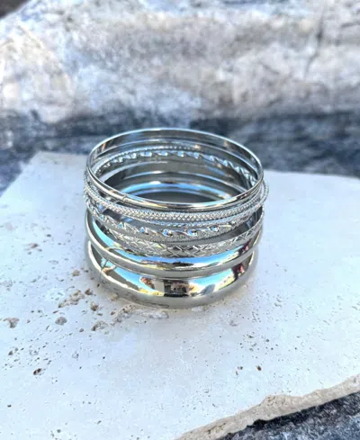 Adornia Silver Plated 8-bangle Bracelet Set In Metallic