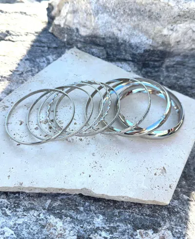 Adornia Silver Plated 8-bangle Bracelet Set In Metallic