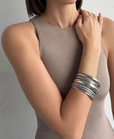 Adornia Silver Plated 8-bangle Bracelet Set In Metallic