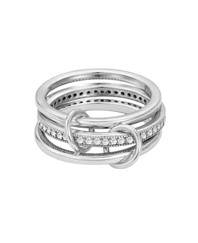 Adornia Silver Plated Cz Connected 3-piece Stack Ring In Gray