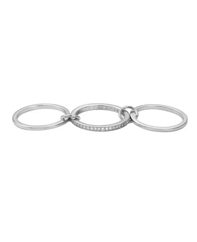 Adornia Silver Plated Cz Connected 3-piece Stack Ring In Gray