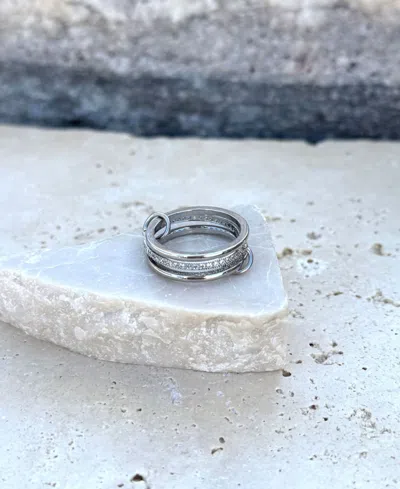 Adornia Silver Plated Cz Connected 3-piece Stack Ring In Gray