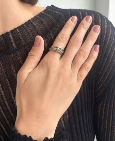 Adornia Silver Plated Cz Connected 3-piece Stack Ring In Gray