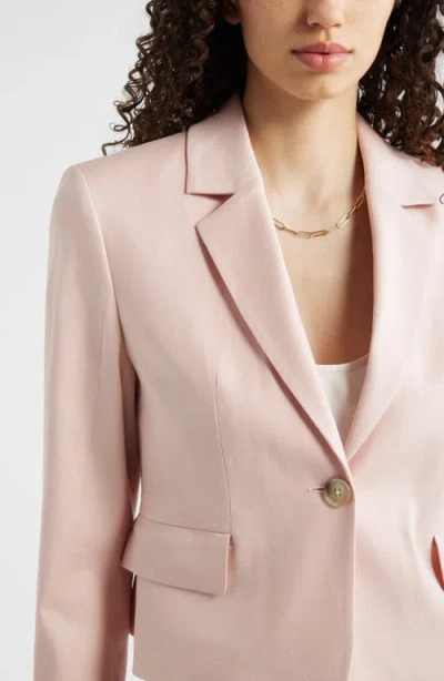 Nordstrom Crop One-button Linen Blend Blazer In Multi