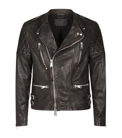 Allsaints Slade Leather Biker Jacket In Anthracite Gray