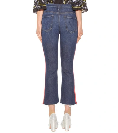 Shop Mother The Insider Crop Step Fray Striped Jeans In Blue