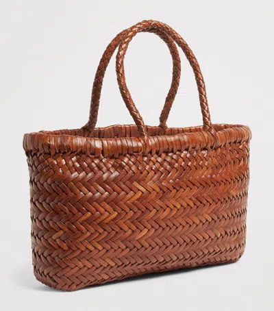 Dragon Diffusion Mini Flat Gora Woven-leather Tote Bag In Brown