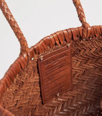 Dragon Diffusion Mini Flat Gora Woven-leather Tote Bag In Brown