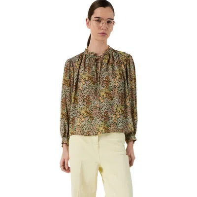 Gerard Darel Carinne Tie Neck Floral Blouse In Brown