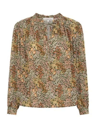 Gerard Darel Carinne Tie Neck Floral Blouse In Brown