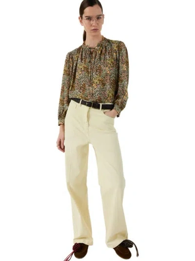 Gerard Darel Carinne Tie Neck Floral Blouse In Brown