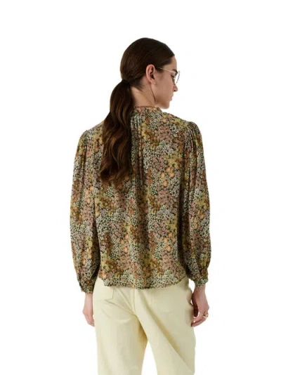 Gerard Darel Carinne Tie Neck Floral Blouse In Brown