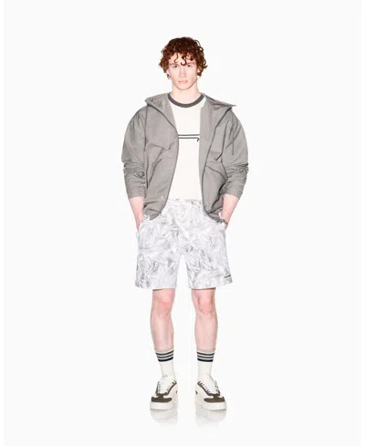 Armani Exchange Leaf-print Drawstring Shorts In Gray