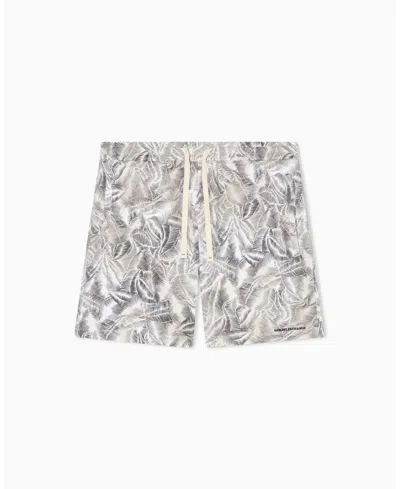 Armani Exchange Leaf-print Drawstring Shorts In Gray