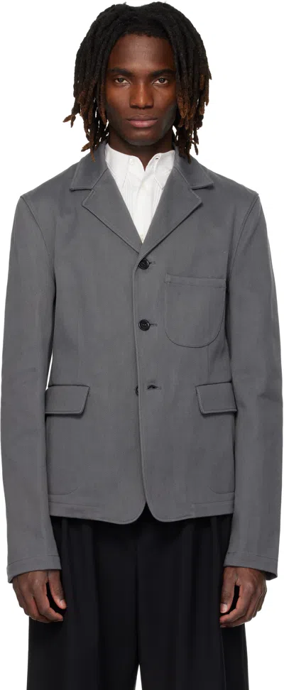 Rier Gray Notched Lapel Denim Blazer In Gray
